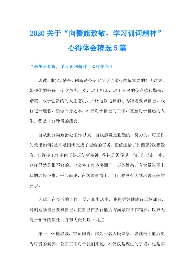 关于“向警旗致敬，学习训词精神”心得体会精选5篇