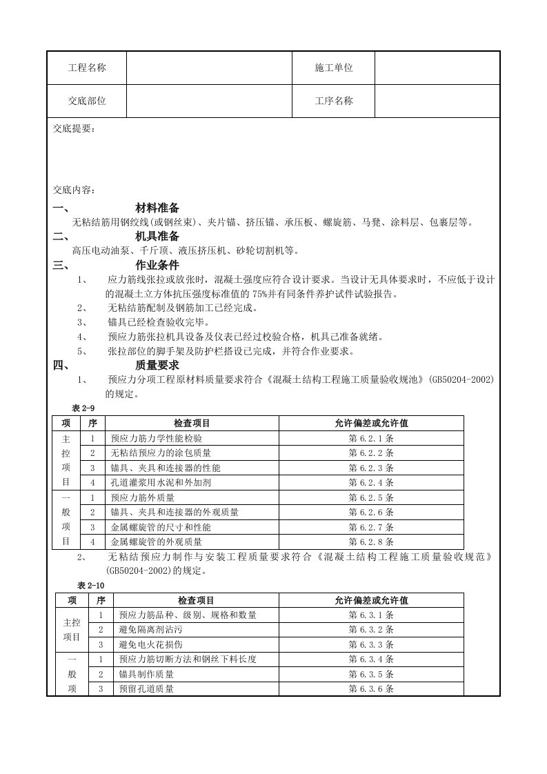 无粘结预应力工程