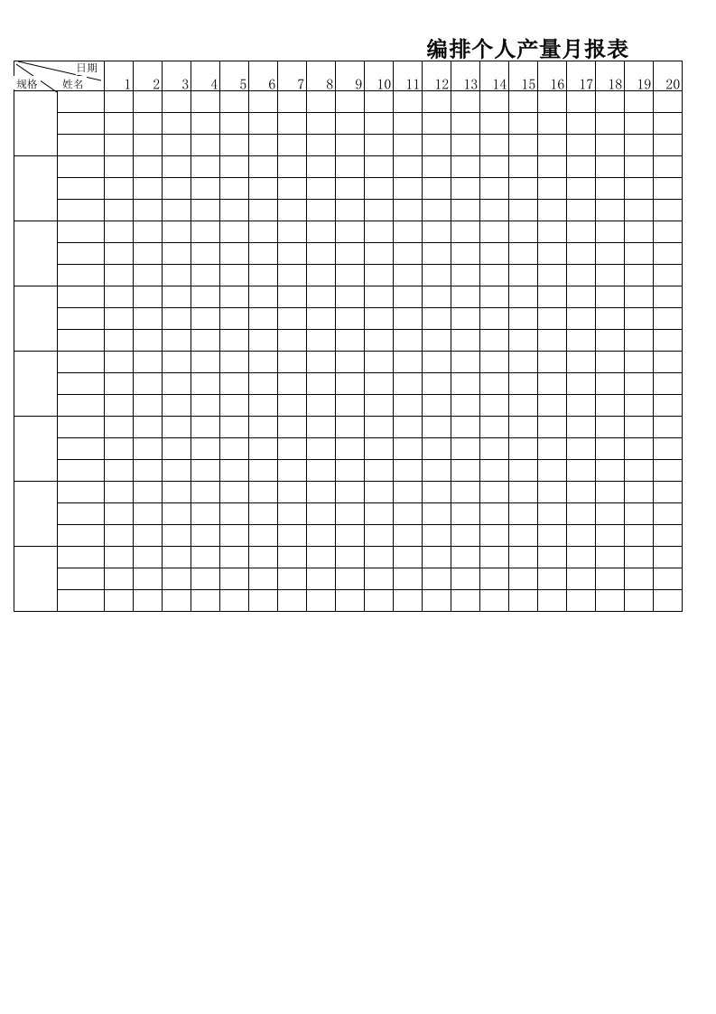 酒类资料-企业管理表格编排人个产量月报表