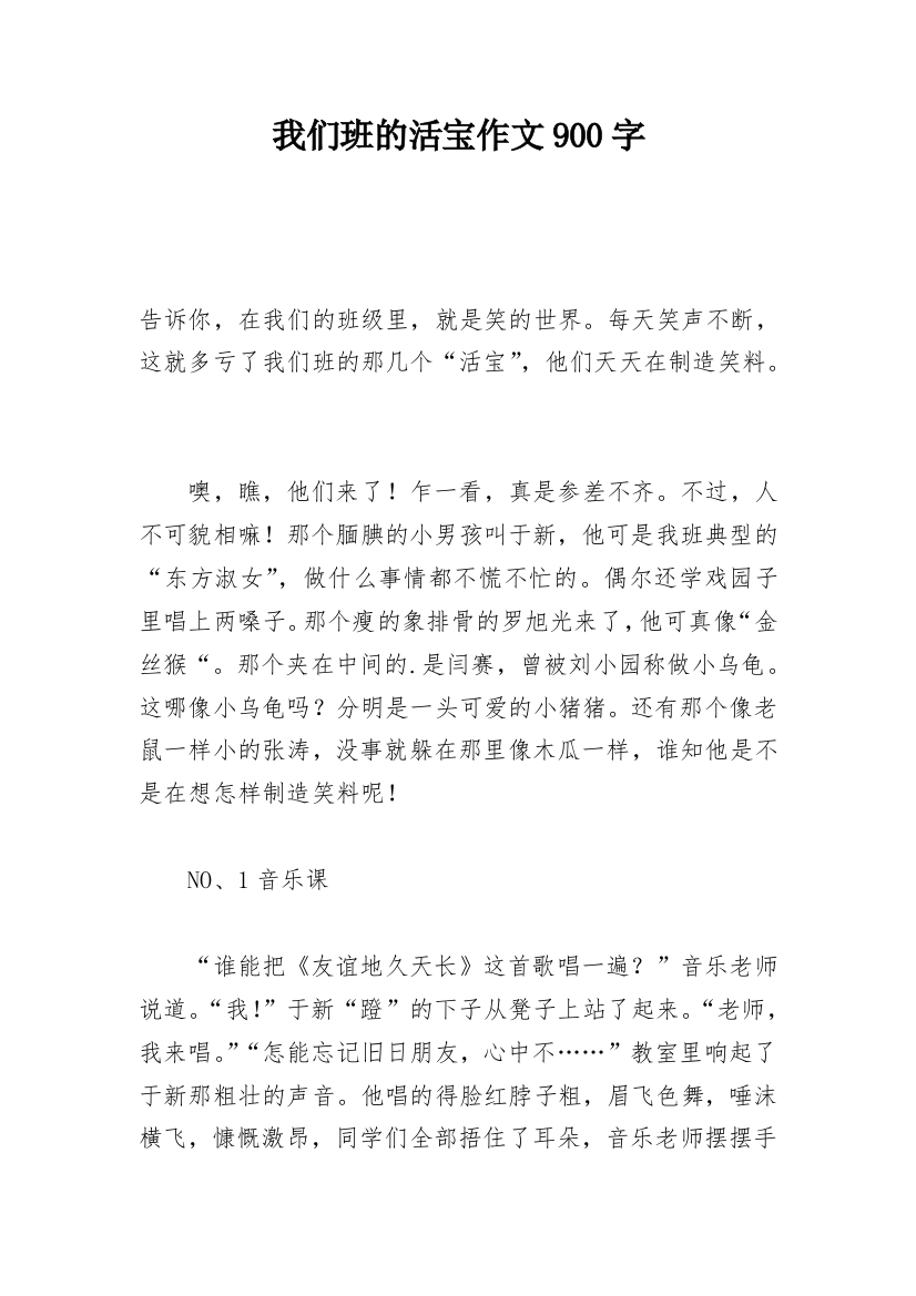 我们班的活宝作文900字