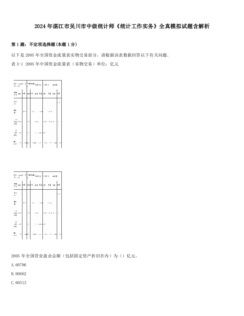 2024年湛江市吴川市中级统计师《统计工作实务》全真模拟试题含解析