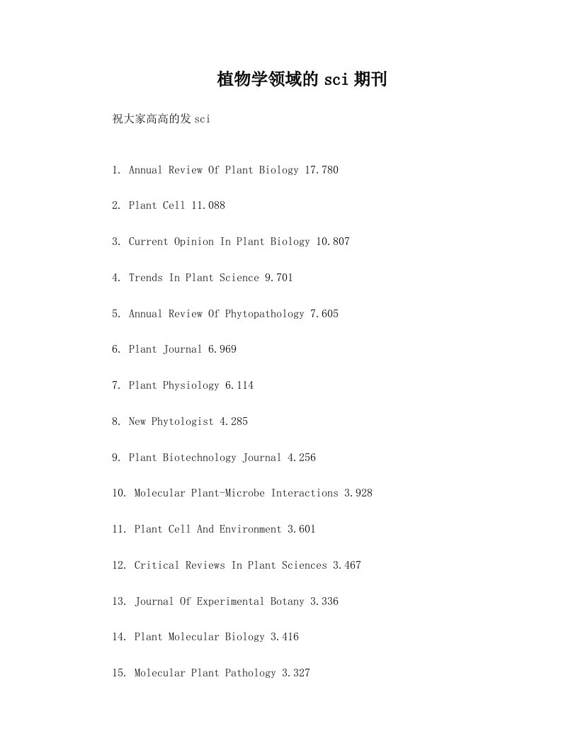 植物学领域的sci期刊重新排版