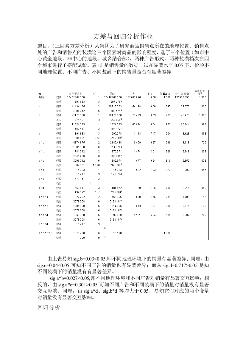 方差与回归分析作业