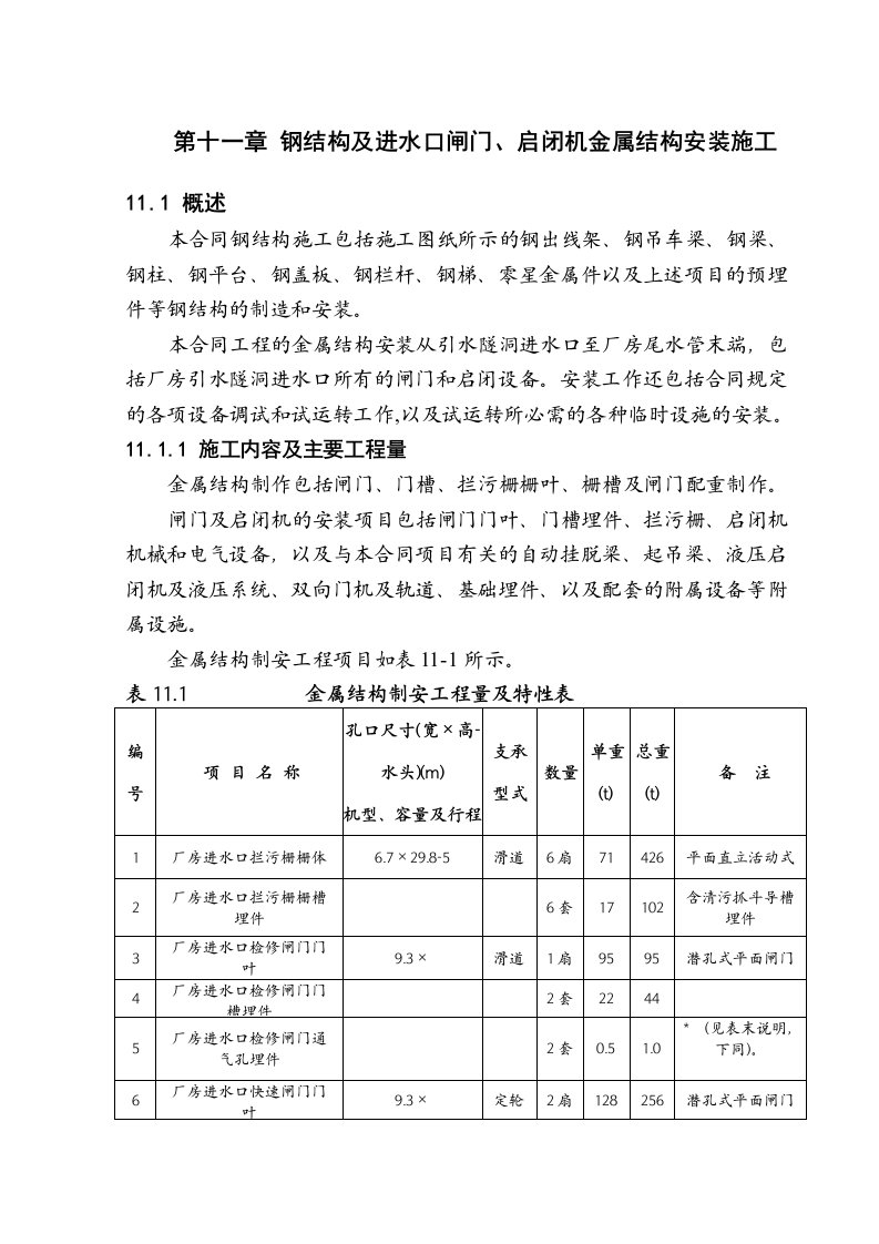 钢结构、闸门及拦污栅安装施工