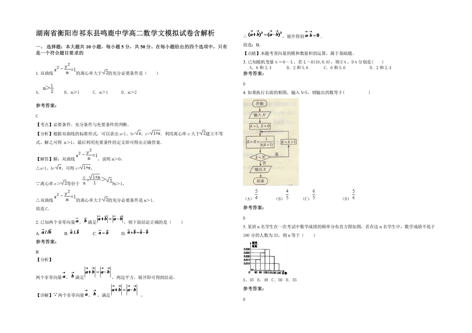 湖南省衡阳市祁东县鸣鹿中学高二数学文模拟试卷含解析