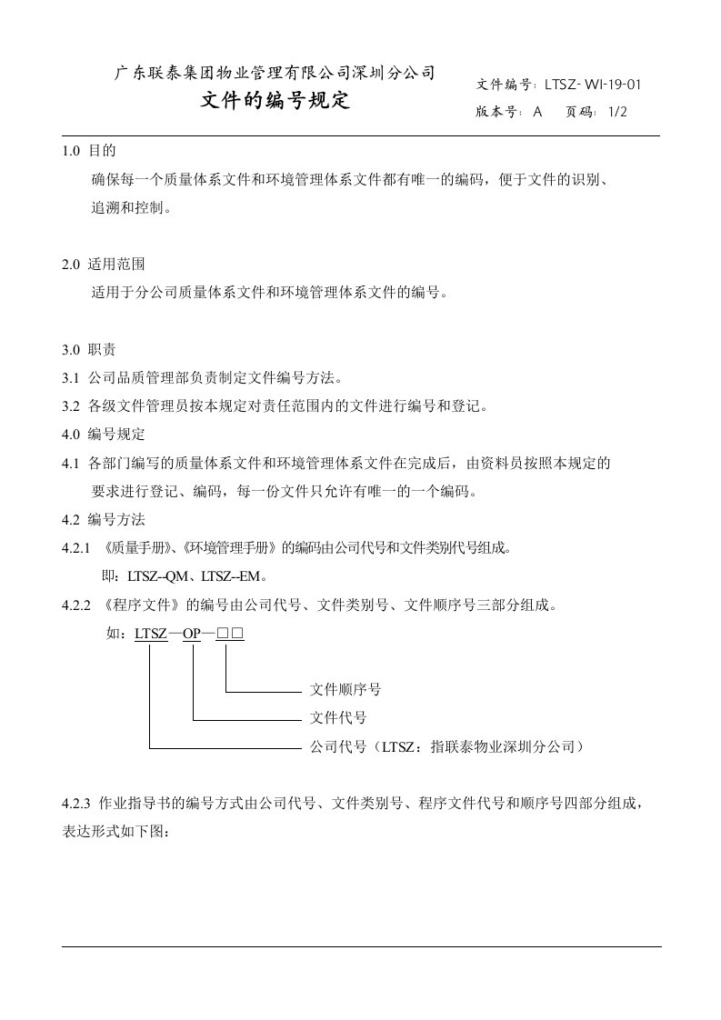 物业管理文件的编号规定