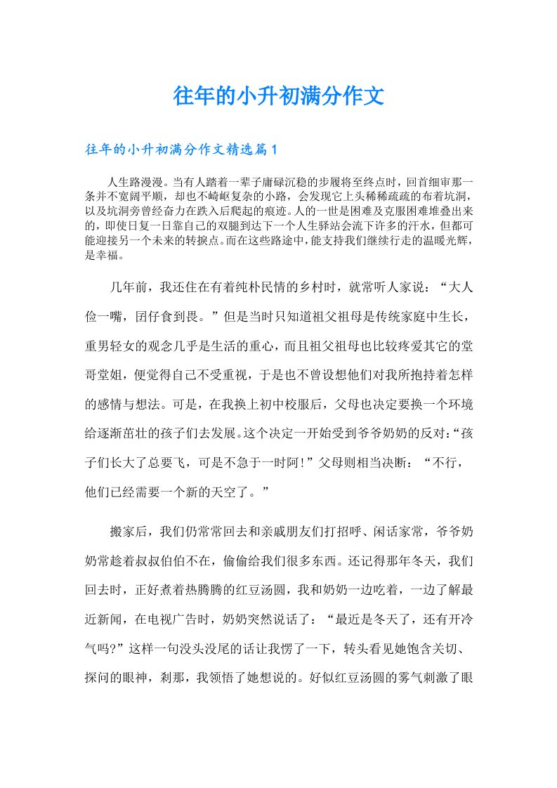 往年的小升初满分作文