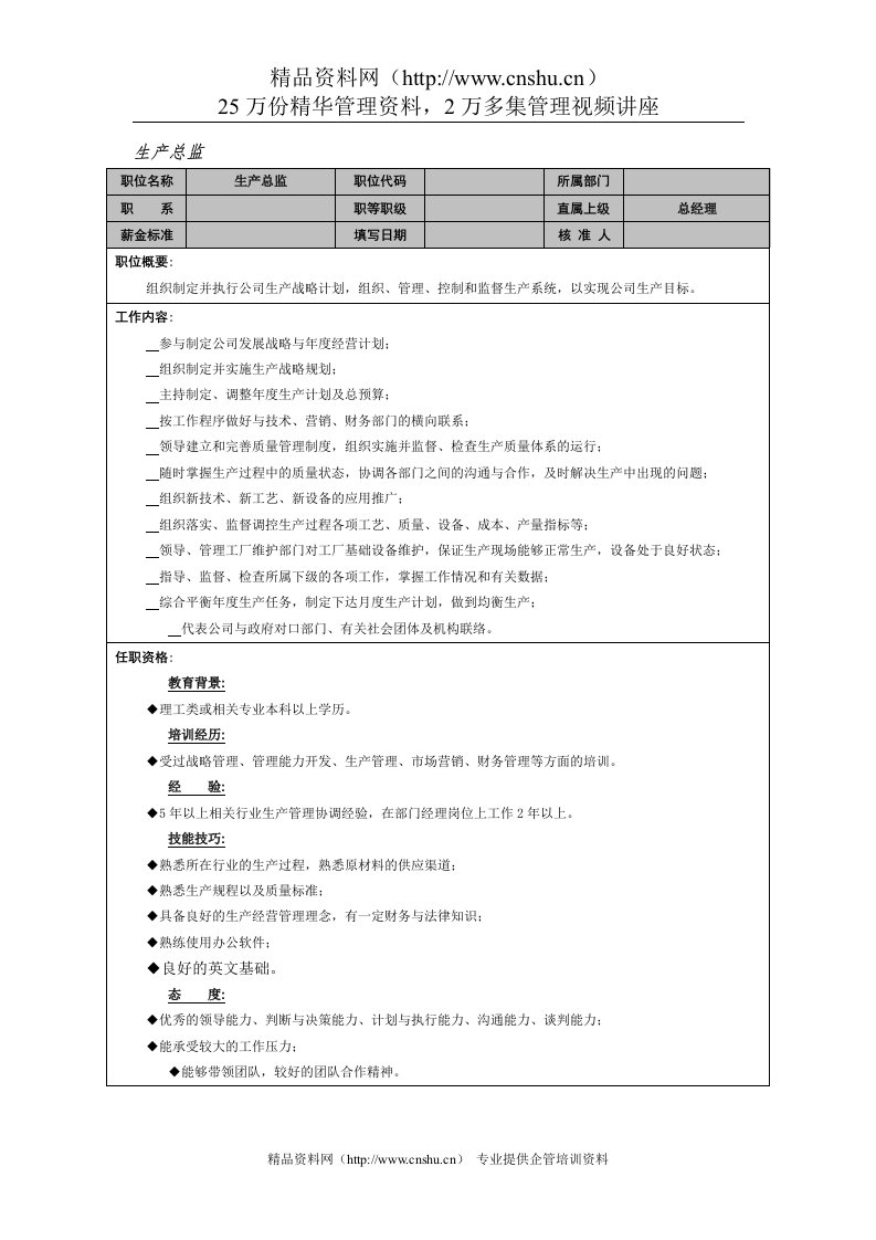 岗位职责-生产总监