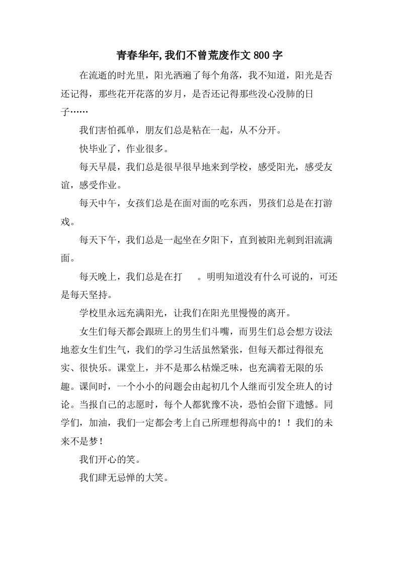 青春华年,我们不曾荒废作文800字