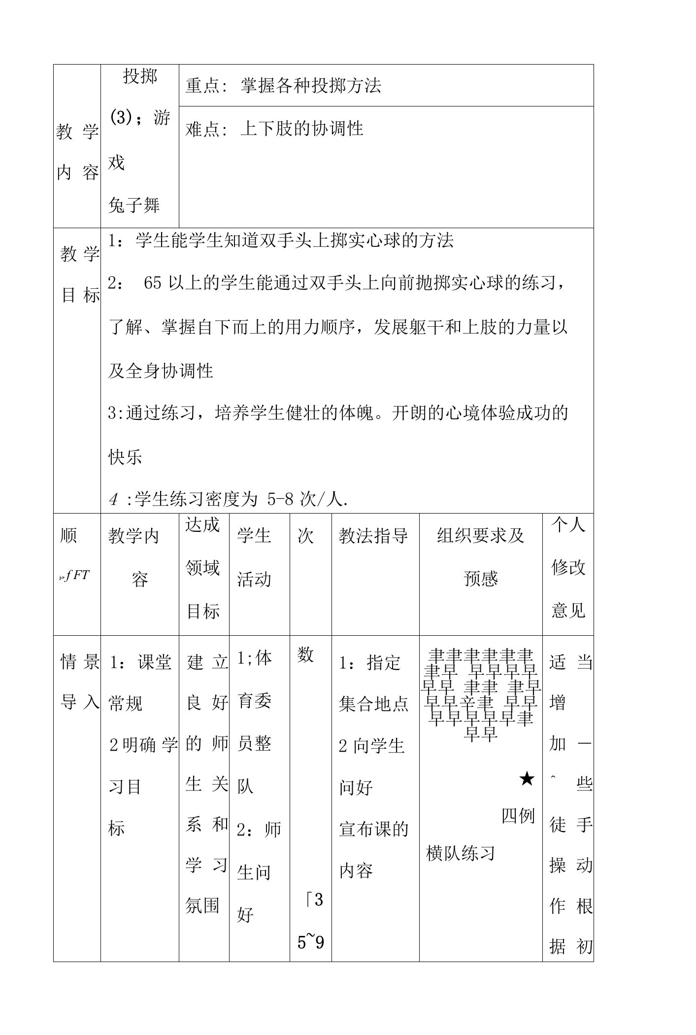 初一体育基础理论教案第19课双手头上掷实心球的方法