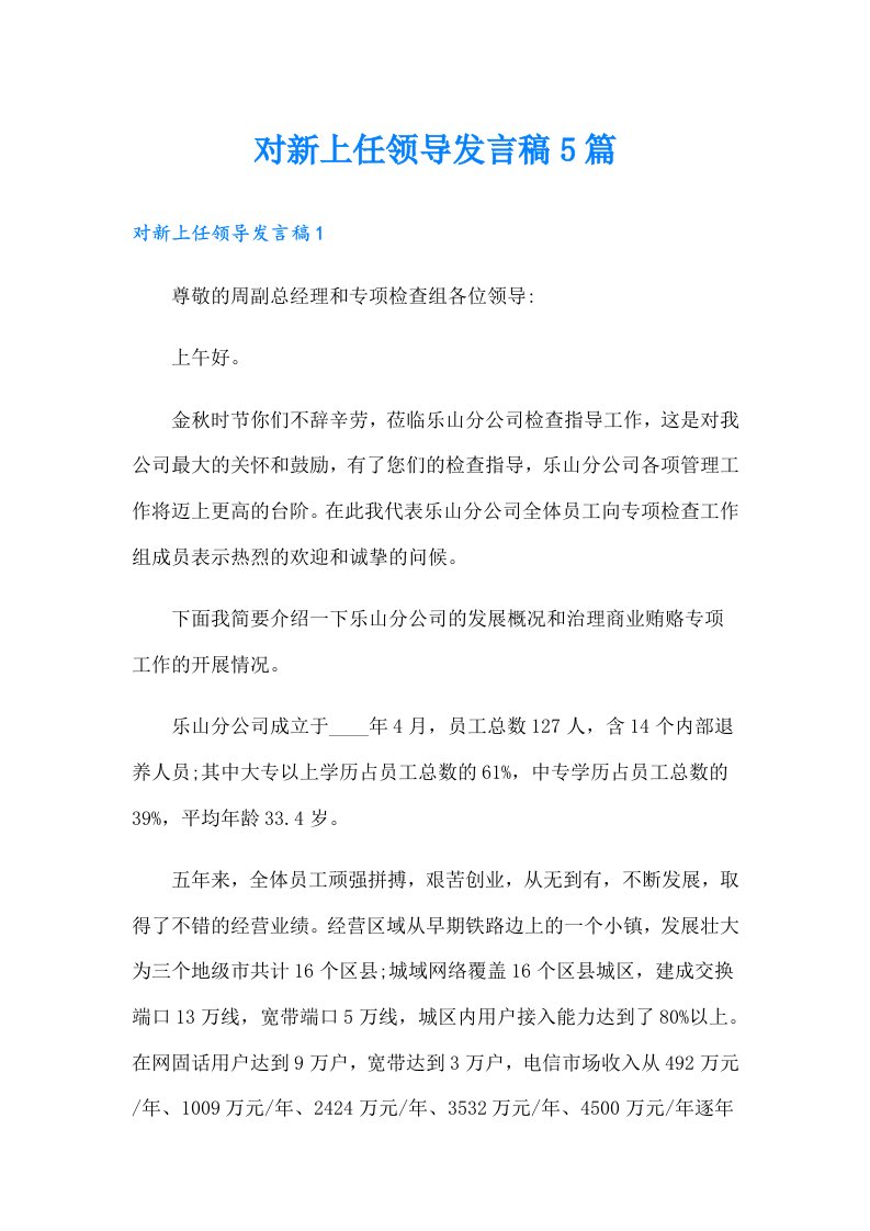 对新上任领导发言稿5篇