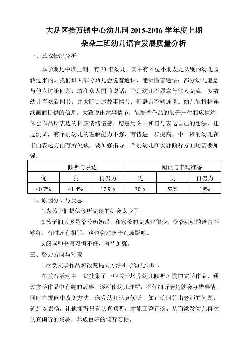 幼儿语言质量分析报告