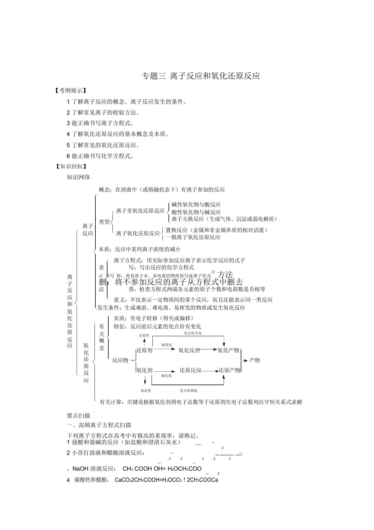 2022高三化学二轮复习专题三离子反应和氧化还原反应学案