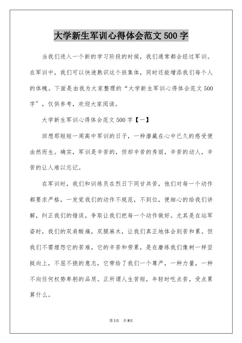 大学新生军训心得体会范文500字