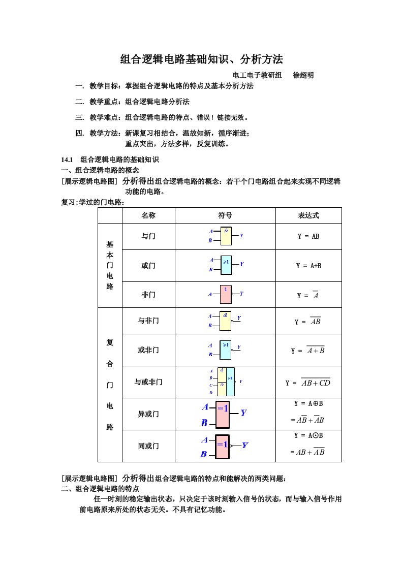 组合逻辑电路基础知识、分析方法