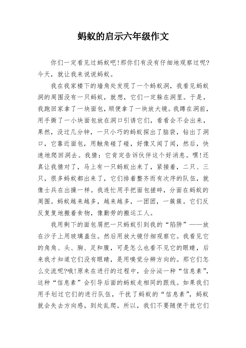 蚂蚁的启示六年级作文