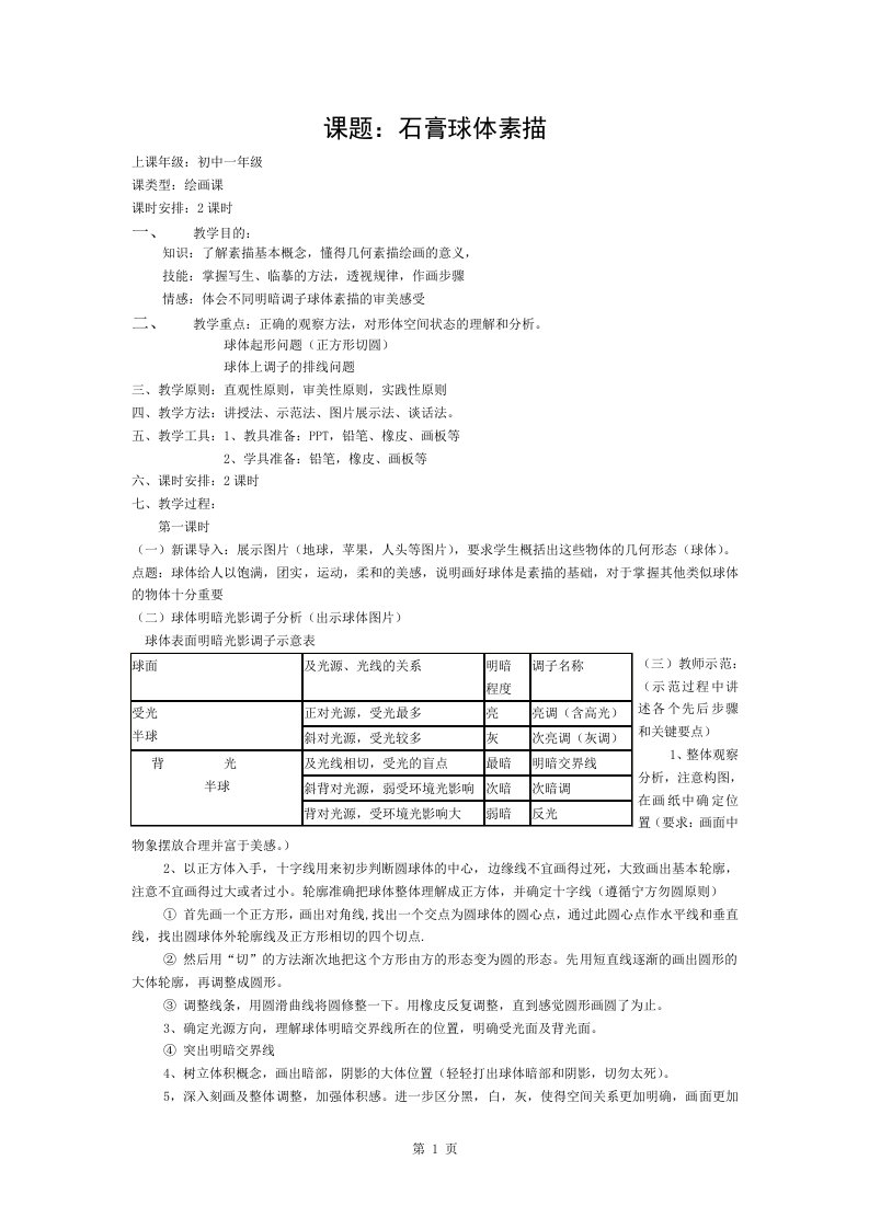 素描球体教案