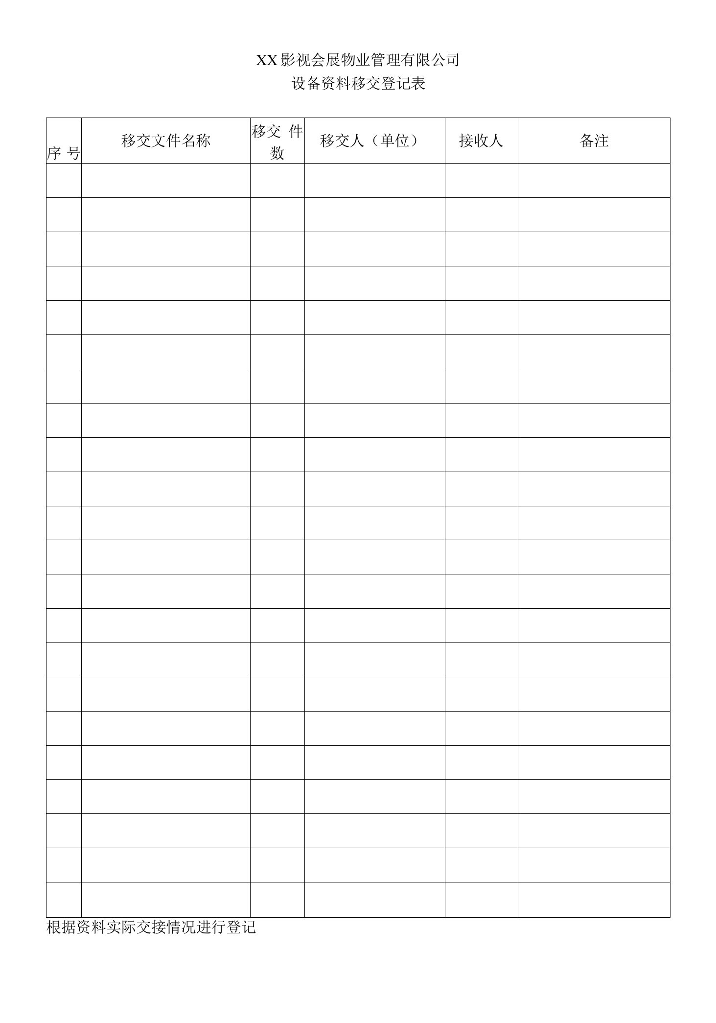 会展物业设备资料移交登记表