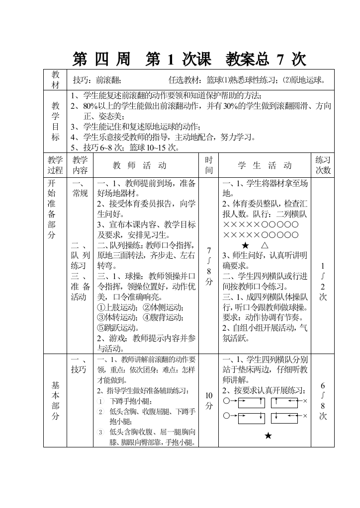 教案7技巧、前滚翻