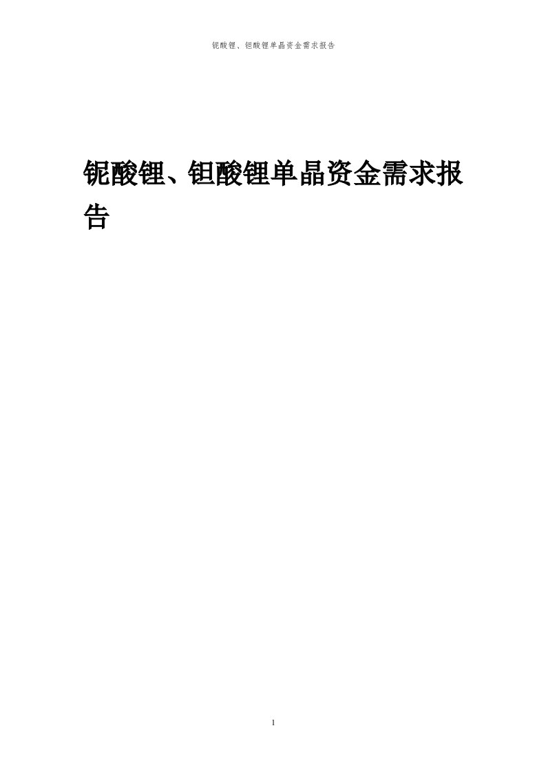 2024年铌酸锂、钽酸锂单晶项目资金需求报告代可行性研究报告