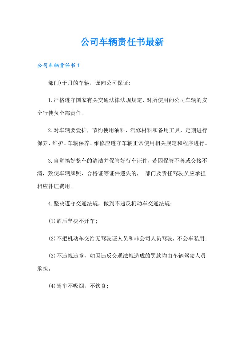 公司车辆责任书最新