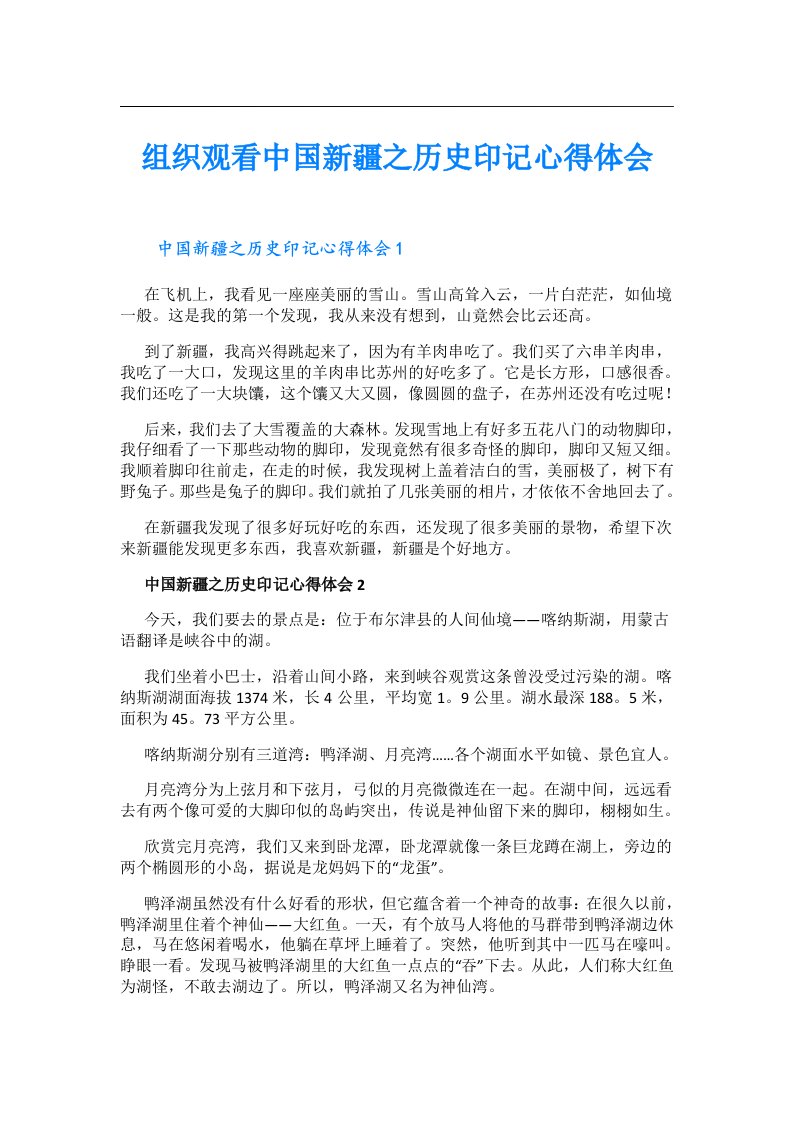 组织观看中国新疆之历史印记心得体会