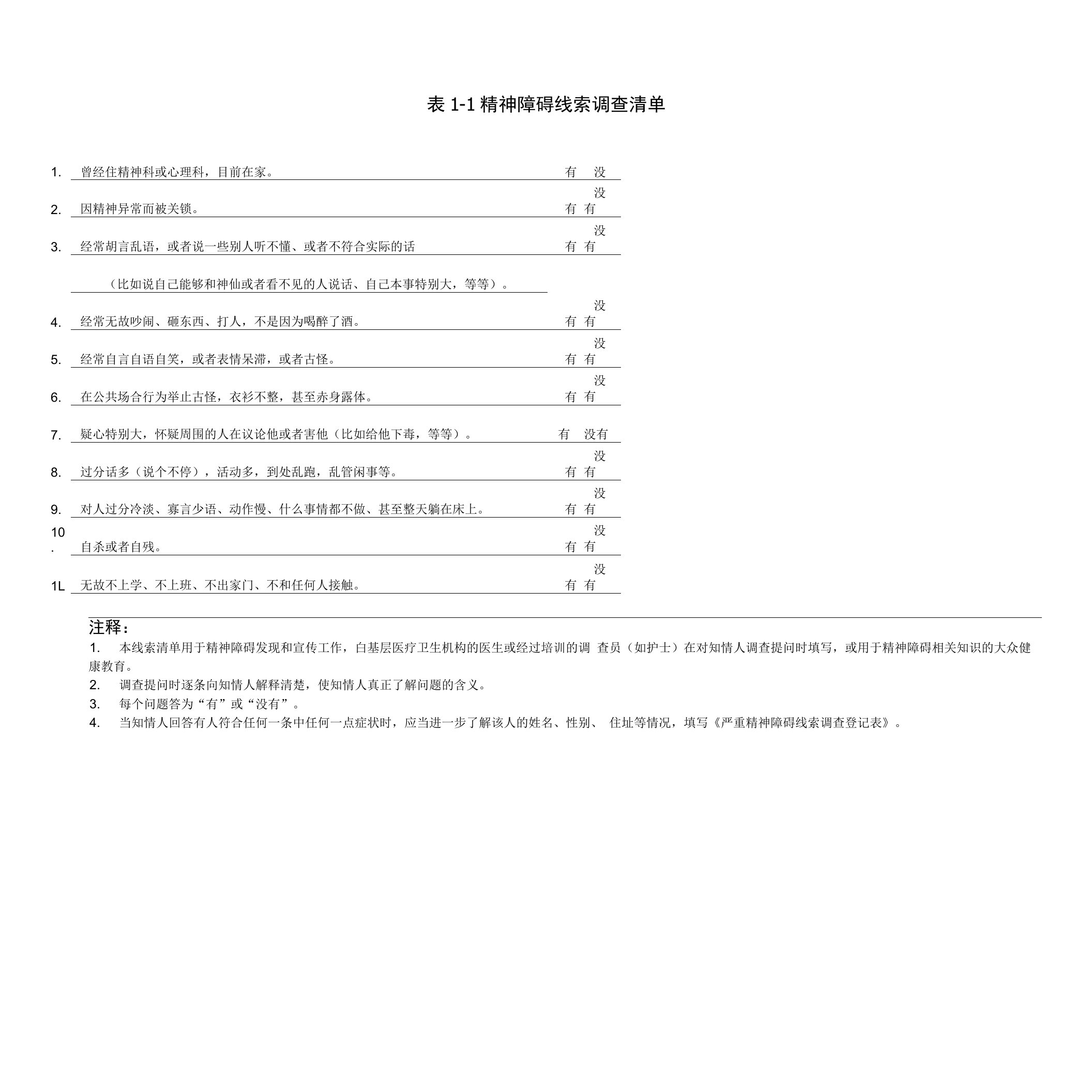 严重精神障碍管理治疗工作用表12张