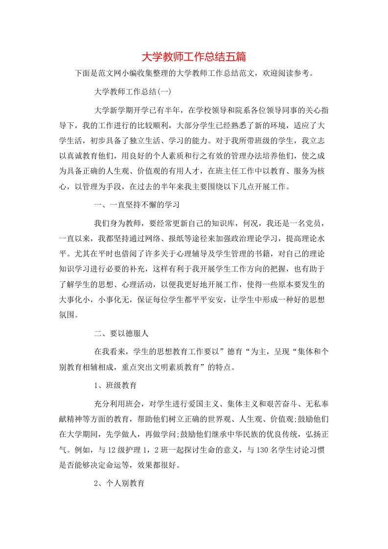 大学教师工作总结五篇