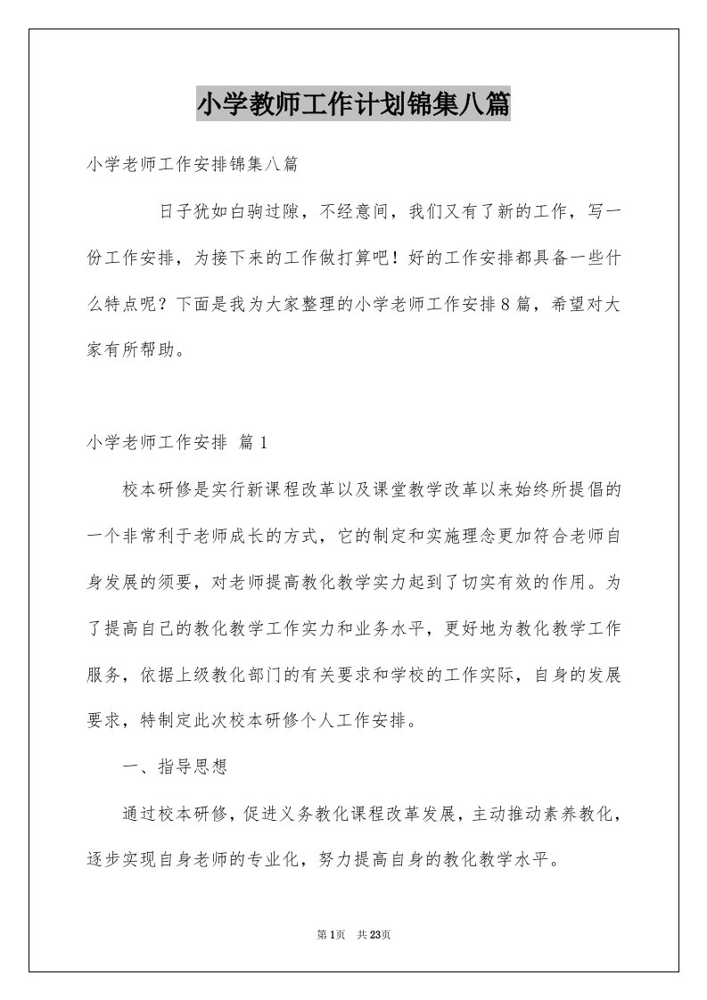 小学教师工作计划锦集八篇范文