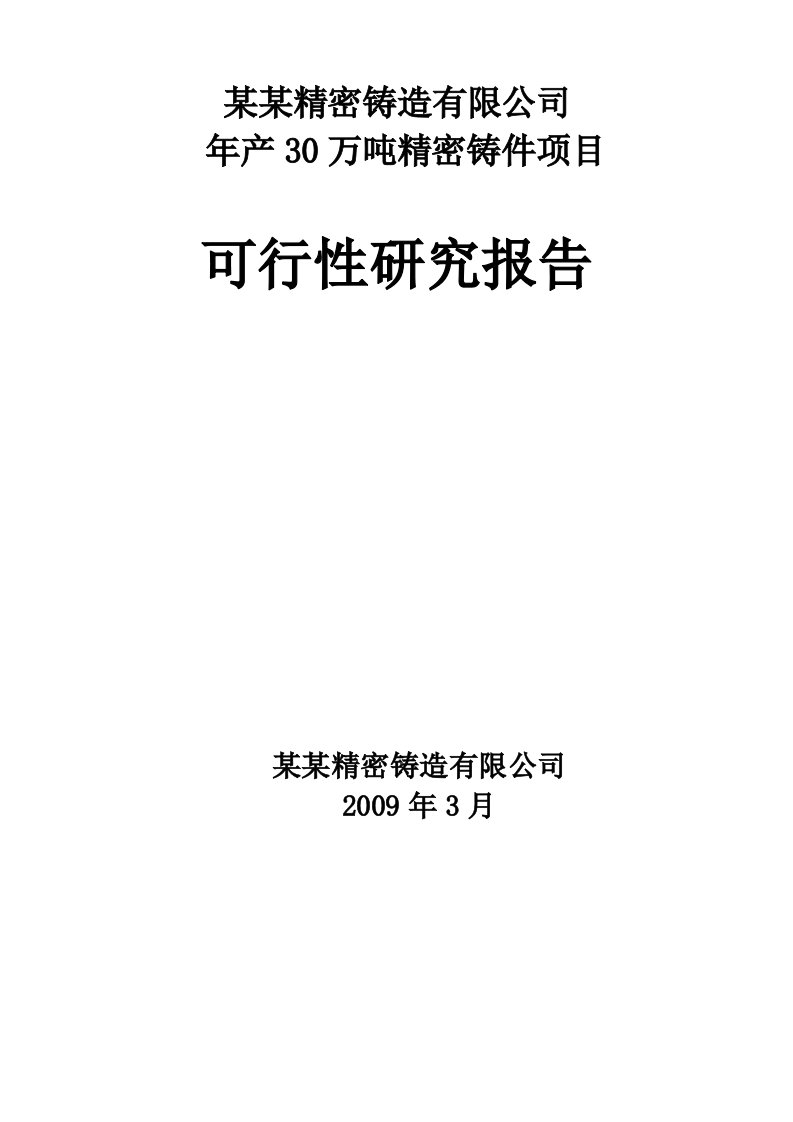 年产30万吨精密铸件项目可行性研究报告