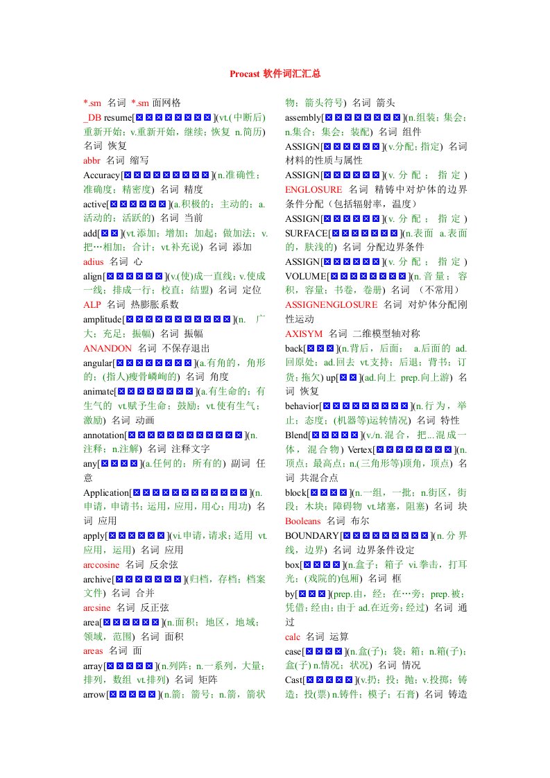 Procast软件词汇汇总