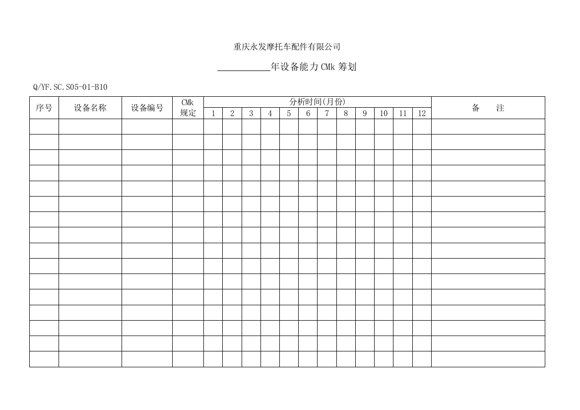 体系年设备能力计划样本