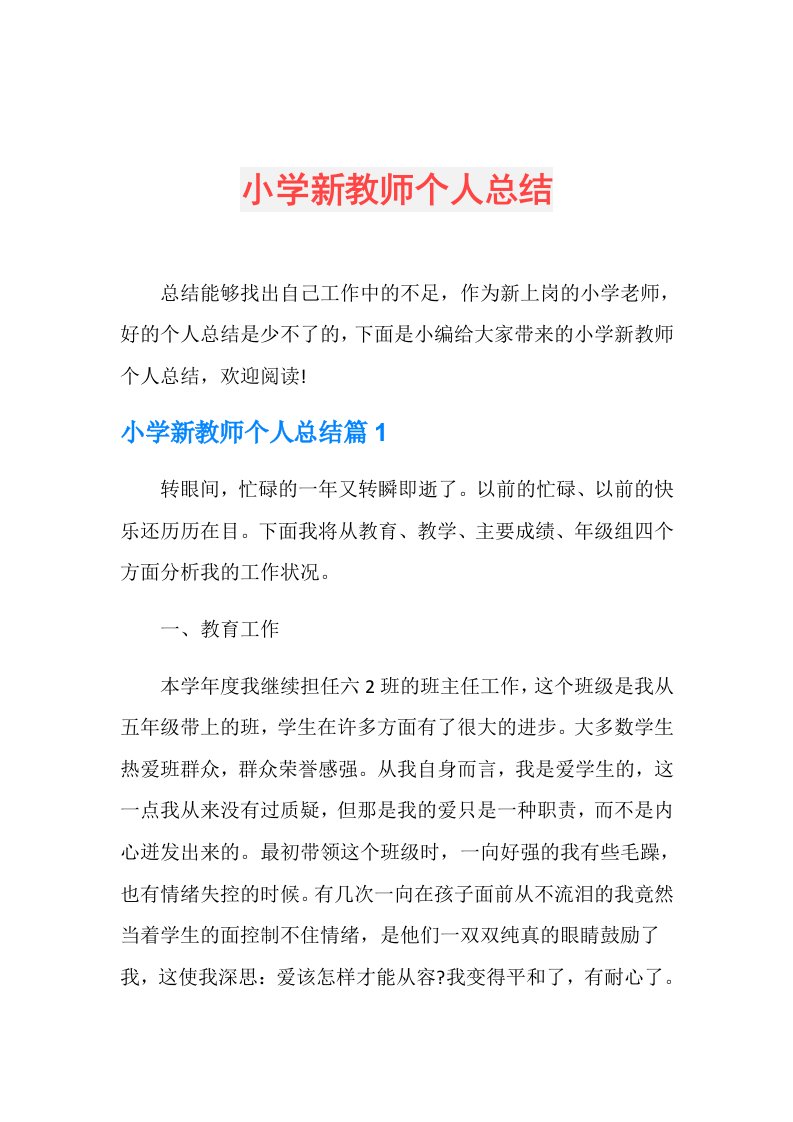 小学新教师个人总结