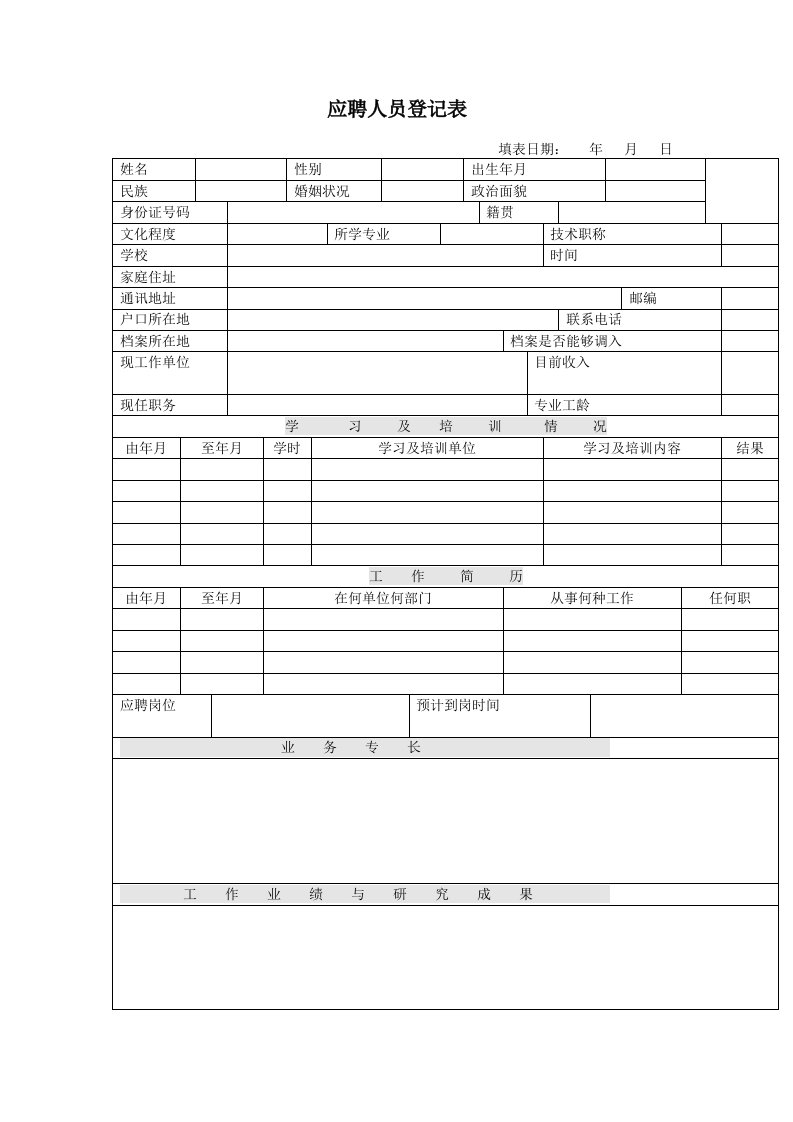 表格模板-企业应聘人员登记表