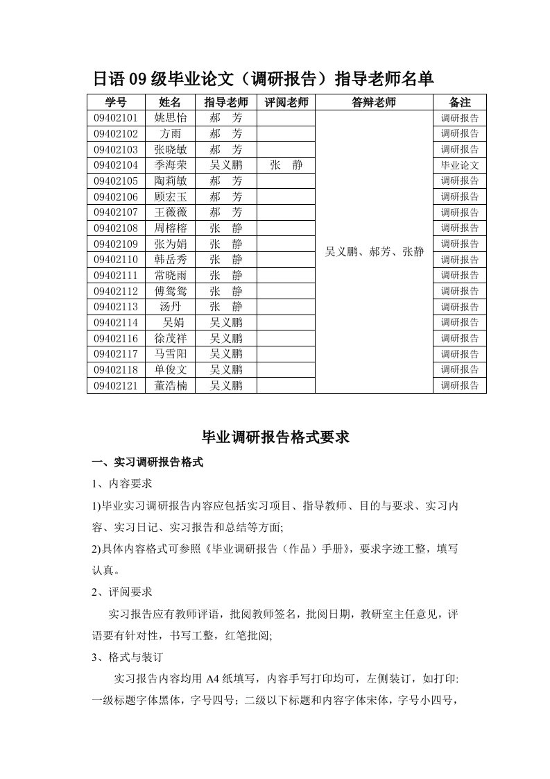 日语09级毕业论文(调研报告写作要求)