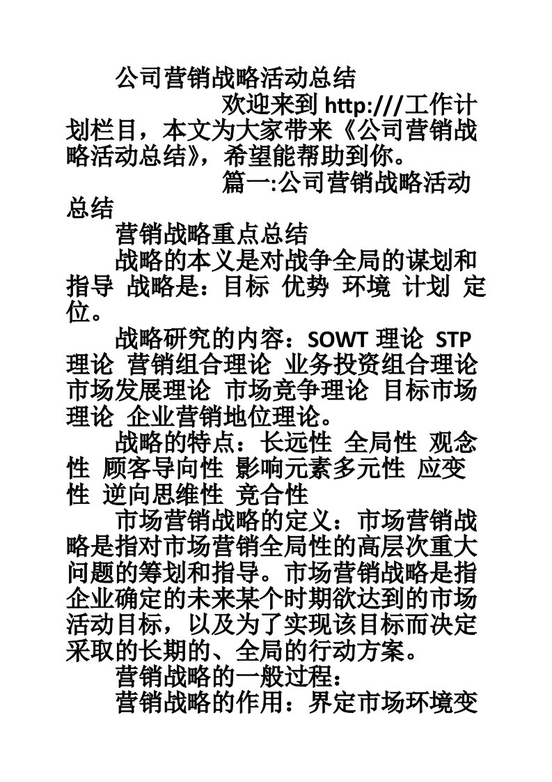 公司营销战略活动总结