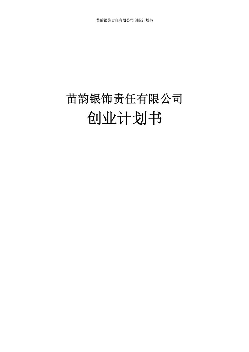 苗韵银饰责任有限公司创业计划书