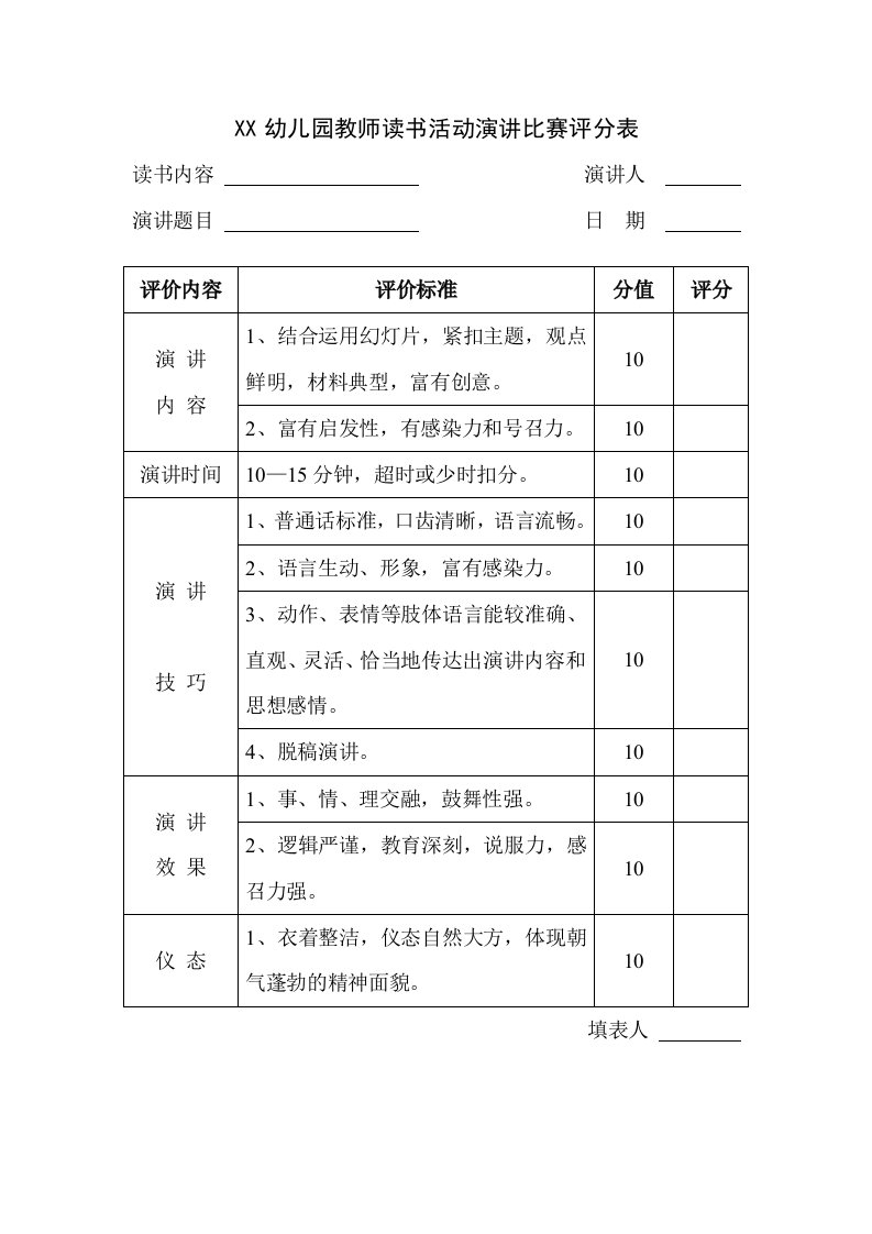 演讲评分表