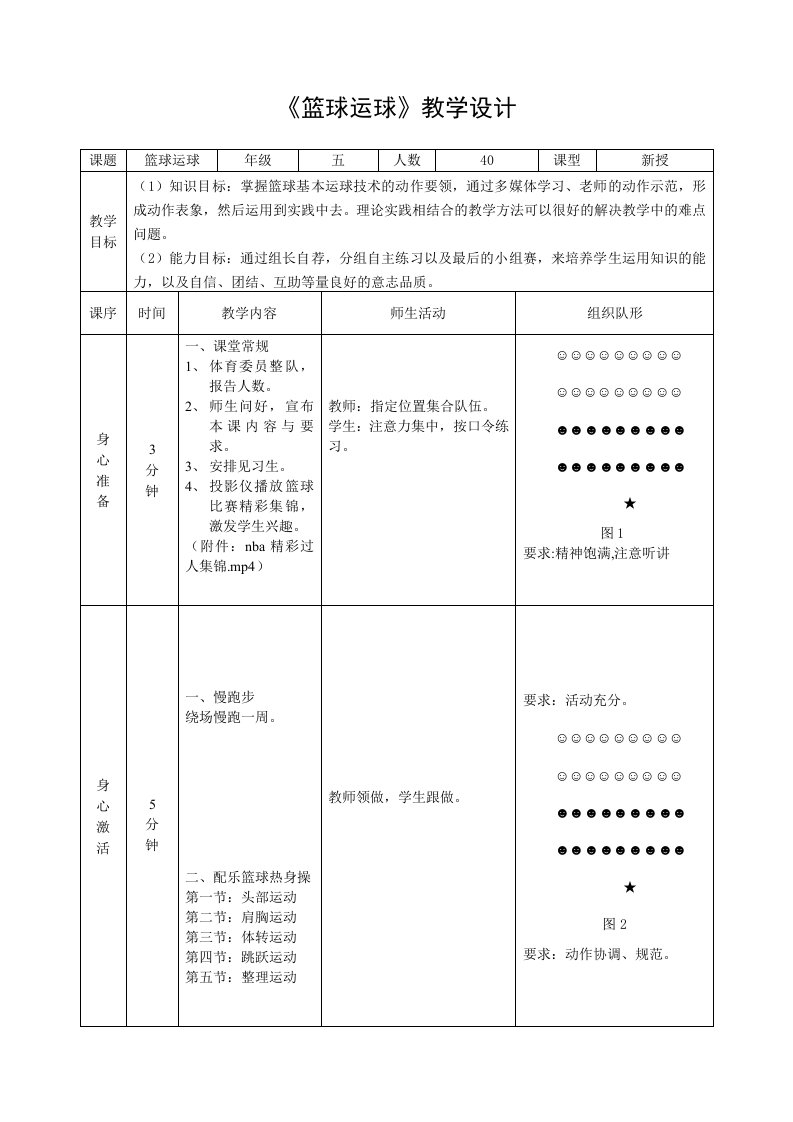 小学体育篮球运球教学设计