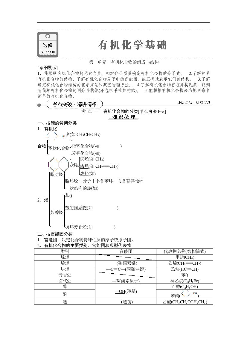 有机化学基础第一单元有机化合物的组成与结构