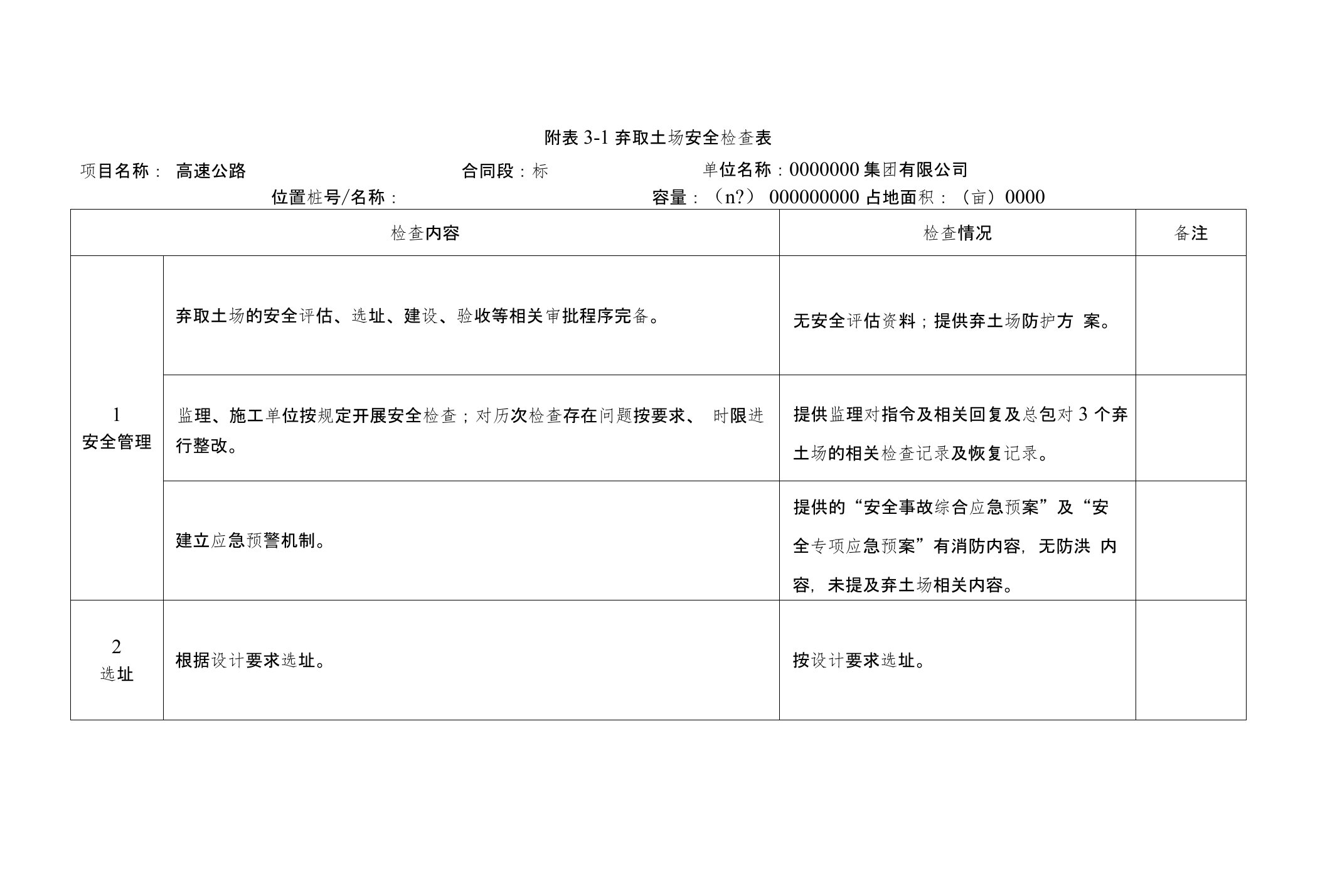 弃取土场安全检查表