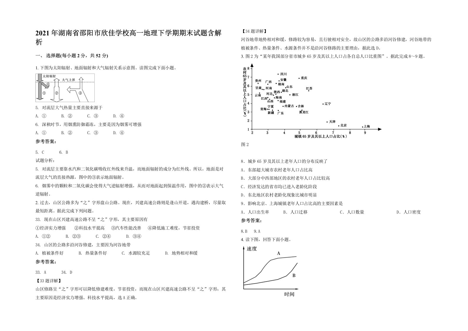 2021年湖南省邵阳市欣佳学校高一地理下学期期末试题含解析