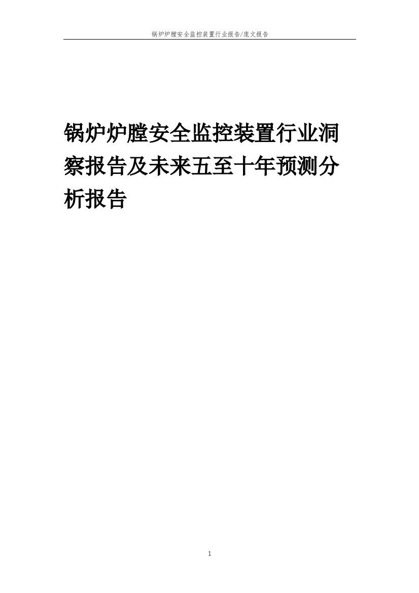 2023年锅炉炉膛安全监控装置行业洞察报告及未来五至十年预测分析报告