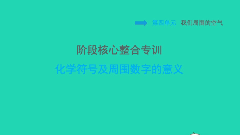 2021秋九年级化学上册第4单元我们周围的空气阶段核心整合专训化学符号及周围数字的意义习题课件鲁教版