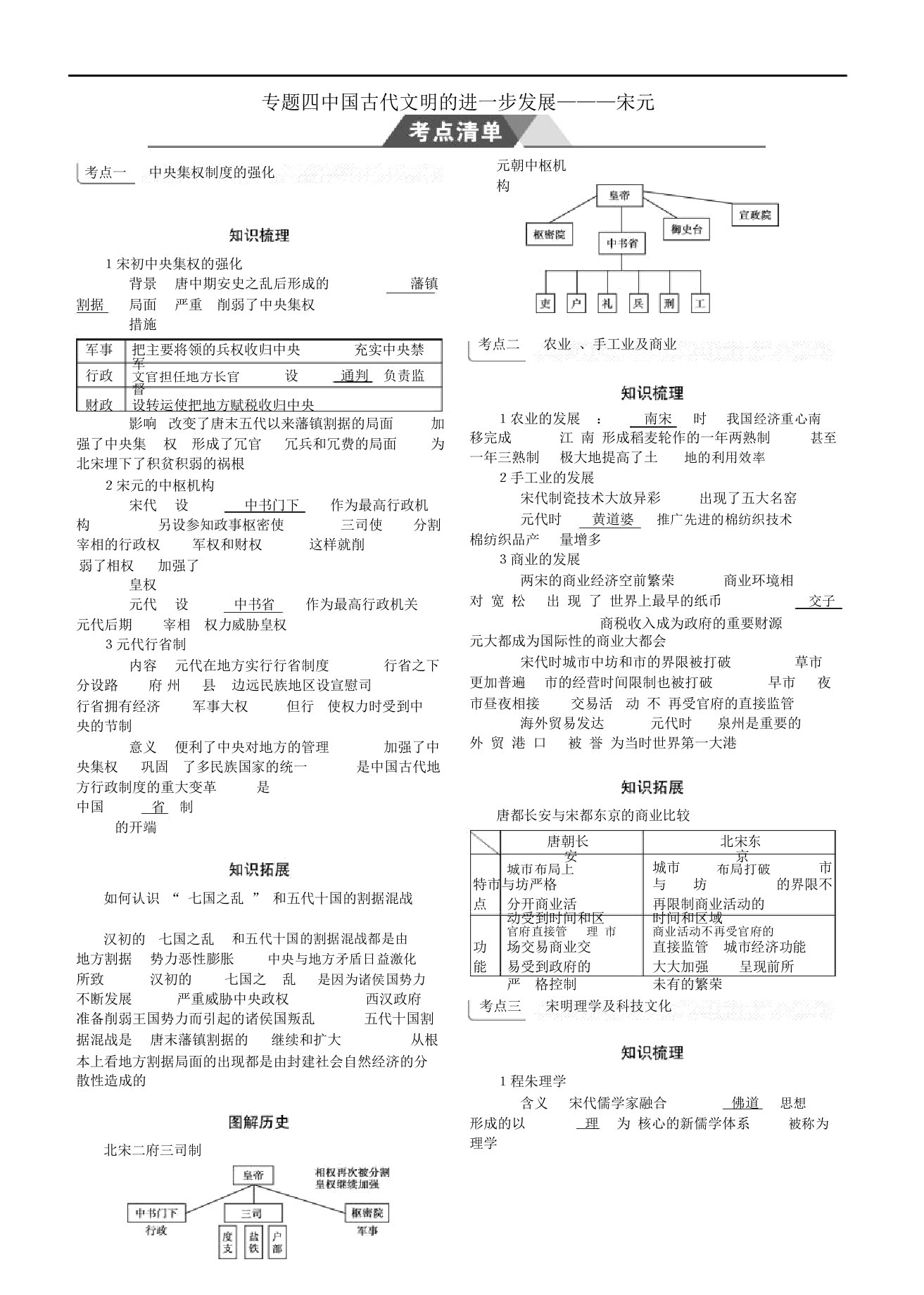 (全国通史版)2019高考历史总复习专题四中国古代文明的进一步发展——宋元学案