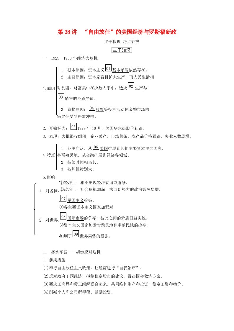 通史版2021高考历史选择性考试一轮复习第三部分世界史第14单元世界现代化模式的创新与调整_两次世界大战之间第38讲“自由放任”的美国经济与罗斯福新政学案含解析