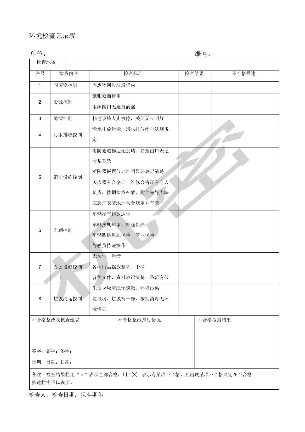 环境检查记录表