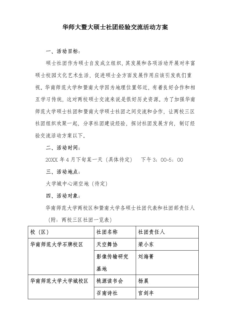 2021年华师暨大两校三区专题研究生社团经验交流活动专题方案