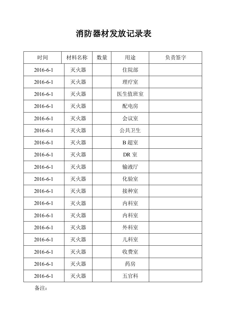 消防器材发放记录表