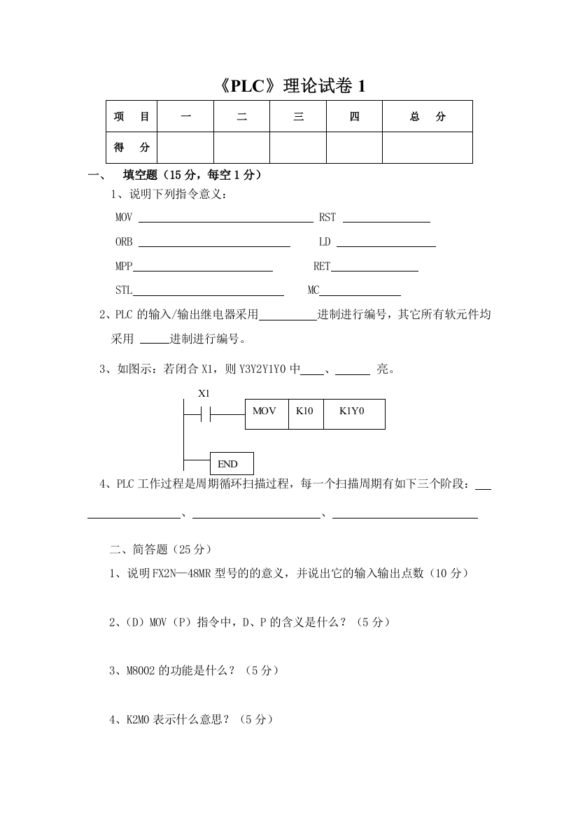 PLC试卷及答案